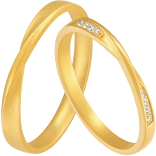 TSING轻珠宝【执手】999足金实心黄金情侣对戒莫比乌斯情人节礼物