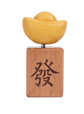 实木发财元宝麻将桌面摆件