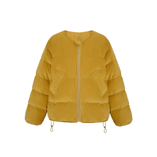 三与十三|蓬松向日葵|冬季灯芯绒保暖上衣女韩系圆领显瘦棉衣棉服