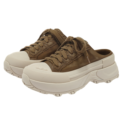 VITTORIO VENTURA薇薇燃 牛皮一脚蹬包头厚底板鞋休闲拖鞋