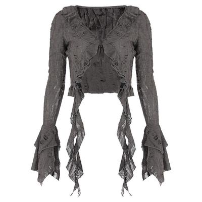 长袖辣妹废土风破洞流苏棉上衣女