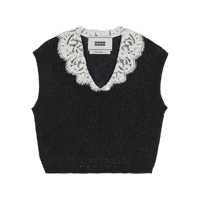 EENK正品授权蕾丝领天鹅绒背心