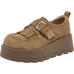 百思图2026春季新款真皮厚底勃肯鞋流苏乐福鞋休闲女单鞋F1131AM6