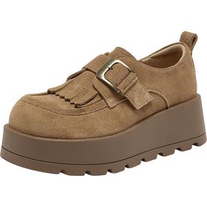 百思图2026春季新款真皮厚底勃肯鞋流苏乐福鞋休闲女单鞋F1131AM6