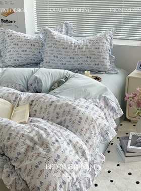 ins小碎花四件套花边水洗棉夏季双人被套床笠床单人学生三件套1.5