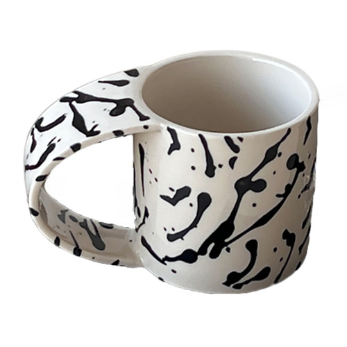 click小众高级感弧形把手不规则泼墨点图案咖啡马克杯水杯蛋糕盘