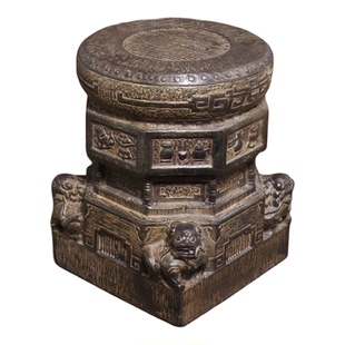 石雕青石雕刻仿古做旧八宝狮子石墩花盆底座中式复古古典装饰摆件