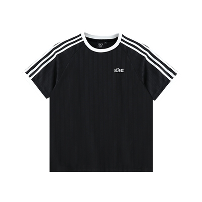 ER条纹撞色运动短袖t恤男女2026夏季国潮美式复古竖纹上衣情侣装