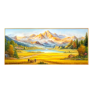 金山丰收手绘油画客厅装饰画聚宝盆山水画沙发背景挂画高级感壁画