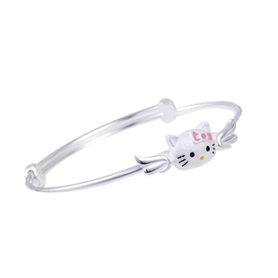 正生天使kt猫女宝宝纯银亲子款手镯足银999小孩儿童成人款银镯子