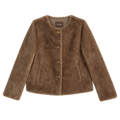 YINER音儿专选2025冬季新款法式复古人字纹H型短款环保皮草外套