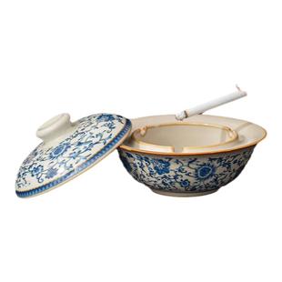 JOJO'S L. PD.紫泉涧.汝窑青花缠枝莲陶瓷烟灰缸带盖防飞烟 |强察