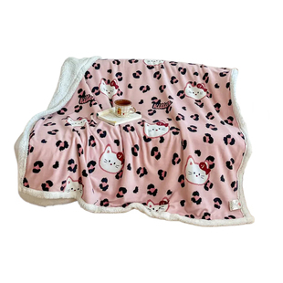 豹纹kt猫羊羔绒毛毯ins加厚牛奶绒沙发毯子学生宿舍珊瑚绒午睡毯1