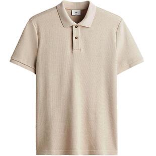 HM男装Polo衫夏季商务翻领正肩半开襟肌理感通勤短袖1247834