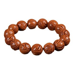 天然秦岭野生桃核手串光珠正圆龙纹核桃文玩佛珠手链男女文玩把玩