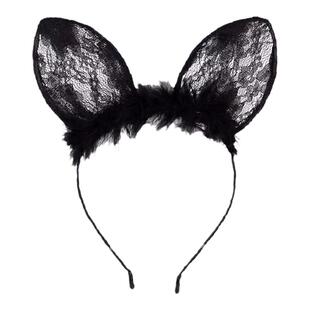 猫耳朵头饰女可爱眼罩性感禁欲系蕾丝兔耳朵发箍黑色套装发夹万圣
