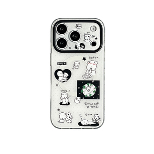 磁吸白底波点可爱搞怪大头小狗适用苹果17promax手机壳iphone16pro新款15带支架14磨砂13女17全包防摔保护套