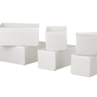 IKEA宜家思库布内衣收纳盒6件套 白色衣服储物盒子布艺抽屉储物盒