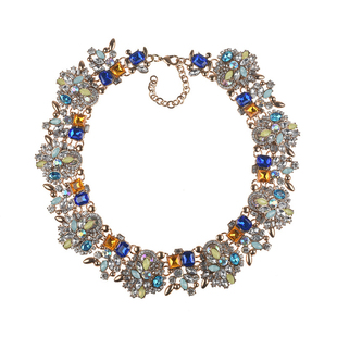 欧美夸张装饰品 街拍大牌复古满钻宝石短款锁骨项链假领子女配饰