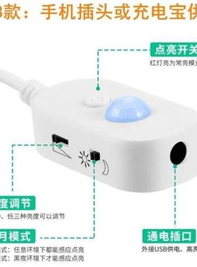 无线学生灯光伸缩式镶嵌藏式暗露营别墅家庭携带感应灯带求婚自.