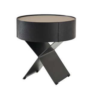 意式极简床头柜圆形马鞍皮黑色高级感轻奢不锈钢设计师主卧XS新舍