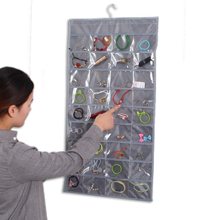 饰品收纳挂袋透明首饰展示架挂墙式大容量配饰收纳袋双面门后