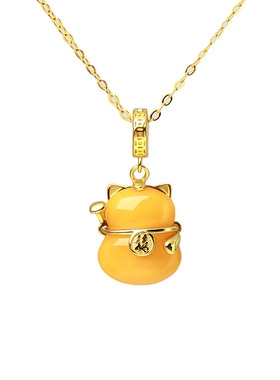 宫里上新正品蜜蜡招财猫吊坠