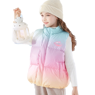 玉桂狗女童羽绒马甲秋冬装儿童背心大童坎肩轻薄鸭绒内胆马夹上衣