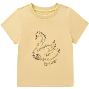 全棉时代童装女童抗菌针织T恤短袖夏装新款清爽透气精梳棉T恤