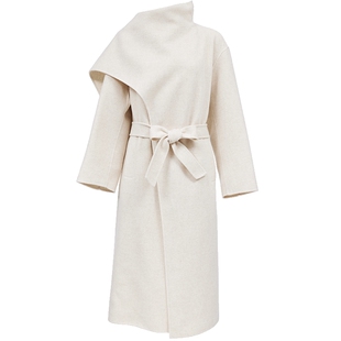 【走秀款】ONLY2025冬季新款立领绵羊毛羊驼毛宽松长款毛呢大衣