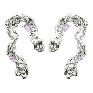 OINICIO初印絮咿系列轻奢紫色立方氧化锆液态不规则丝带耳环女