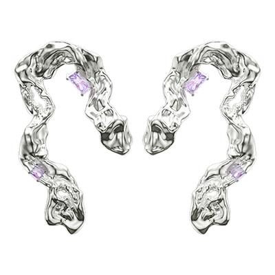 OINICIO初印絮咿系列轻奢紫色立方氧化锆液态不规则丝带耳环女