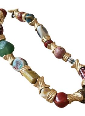 民族风陶瓷花朵项链小众复古夸张