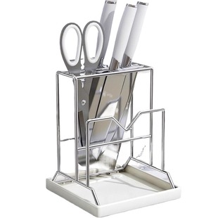 家用不锈钢刀架厨房菜刀置物架多功能加厚菜板刀架一体沥水砧板架