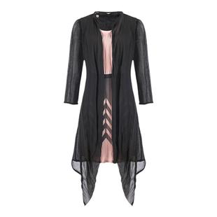 靓诺时尚优雅气质长袖连衣裙春夏新款肉粉色假两件连衣裙LL16149A