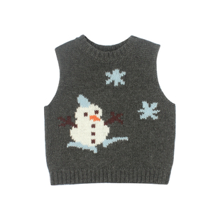 大耳象女童卡通提花针织马甲2026春季新款宝儿纯羊毛无袖背心上衣