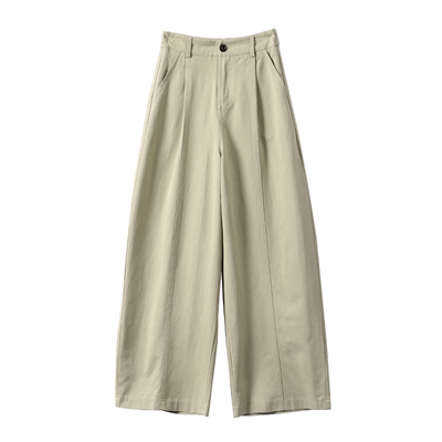 淘么淘 率性松弛感 巨遮肉天丝棉后松紧高腰中缝阔腿休闲裤女新款