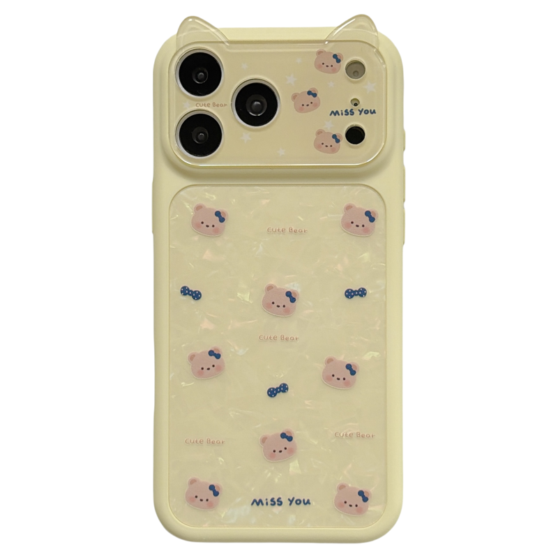 jze 可爱奶黄色贝壳纹小熊适用苹果17ProMax手机壳大视窗iphone16pro新款17女款15pro超好看14全包防摔手机套