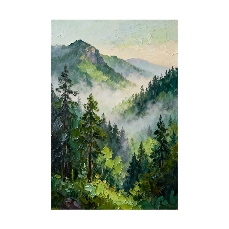 可班手绘油画云雾山林客厅装饰画