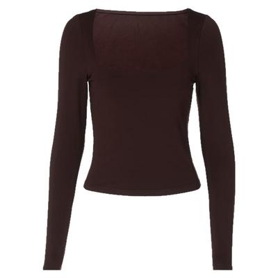 高智御姐纯色百搭正肩长袖T上衣