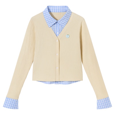 PSO Brand女装【假两件V领】可爱苹果miu系长袖针织开衫毛衣外套