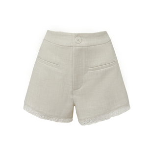 Lazy Didi腿精缔造 矜贵风质感三色短裤显瘦百搭蕾丝边高腰裤子