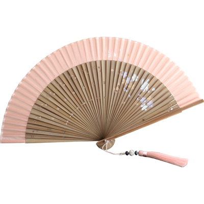出口日本肉粉色樱花飘零真丝扇