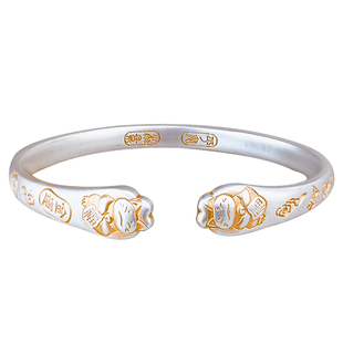 招财猫银手镯2025新款9999纯银古法吉言描金银镯子妈妈生日礼物女