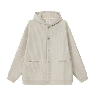 雾撞山野华夫格外套男纯色春秋连帽开衫卫衣保暖宽松加厚加绒夹克