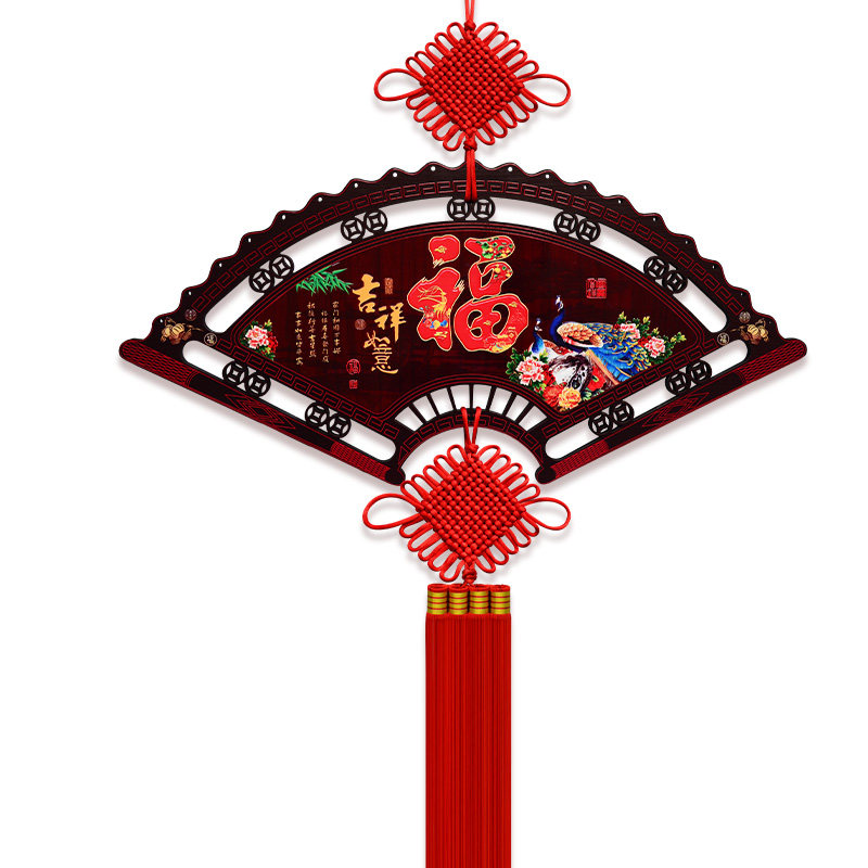 中国结大号扇形福字桃木挂件