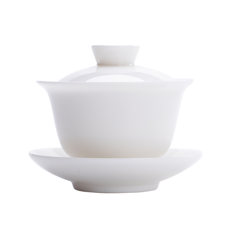 白瓷羊脂玉三才盖碗茶杯单个大号小号功夫茶具套装陶瓷泡茶碗带盖