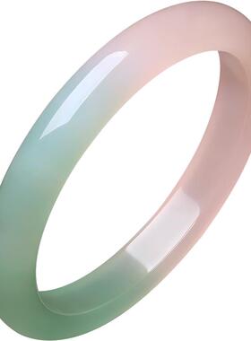 周六福春彩深粉绿玉髓手镯宽条新中式国风节日礼物送妈妈