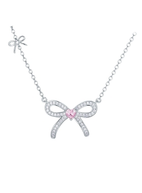周六福双子蝴蝶结项链女链坠S925银时尚甜美小众送女友圣诞礼物
