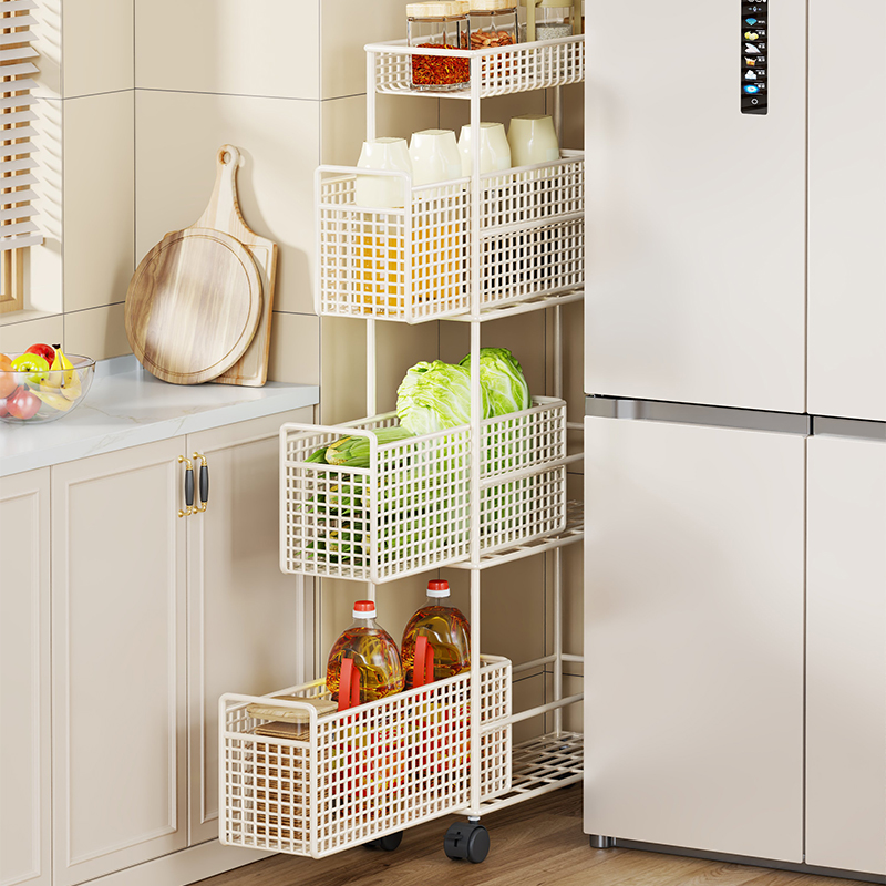 厨房夹缝置物架冰箱侧面多层抽拉柜果蔬小推车极窄缝隙拉篮收纳柜